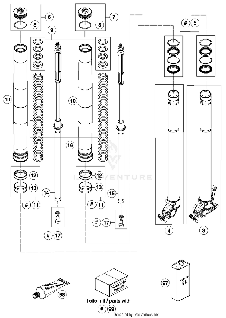 Front Fork Disassembled 690 ENDURO R CHASSIS - 2017 Schematic