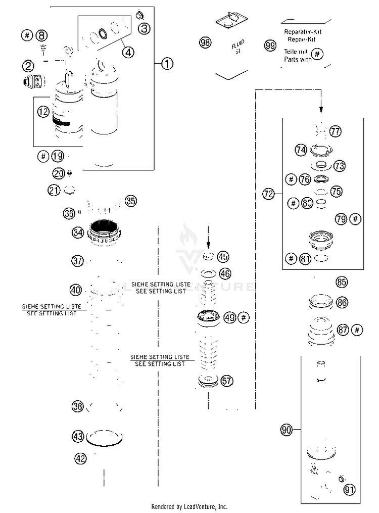Shock Absorber Disassembled 150 XC USA Chassis - 2013 Schematic
