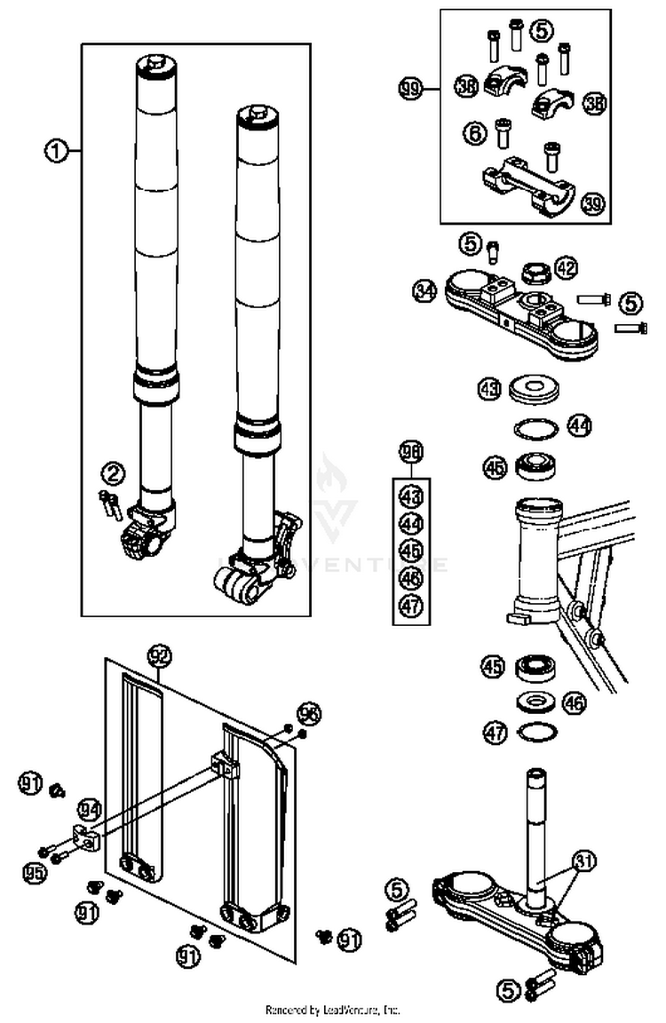 Front Fork, Triple Clamp 50 SX Chassis - 2016 Schematic