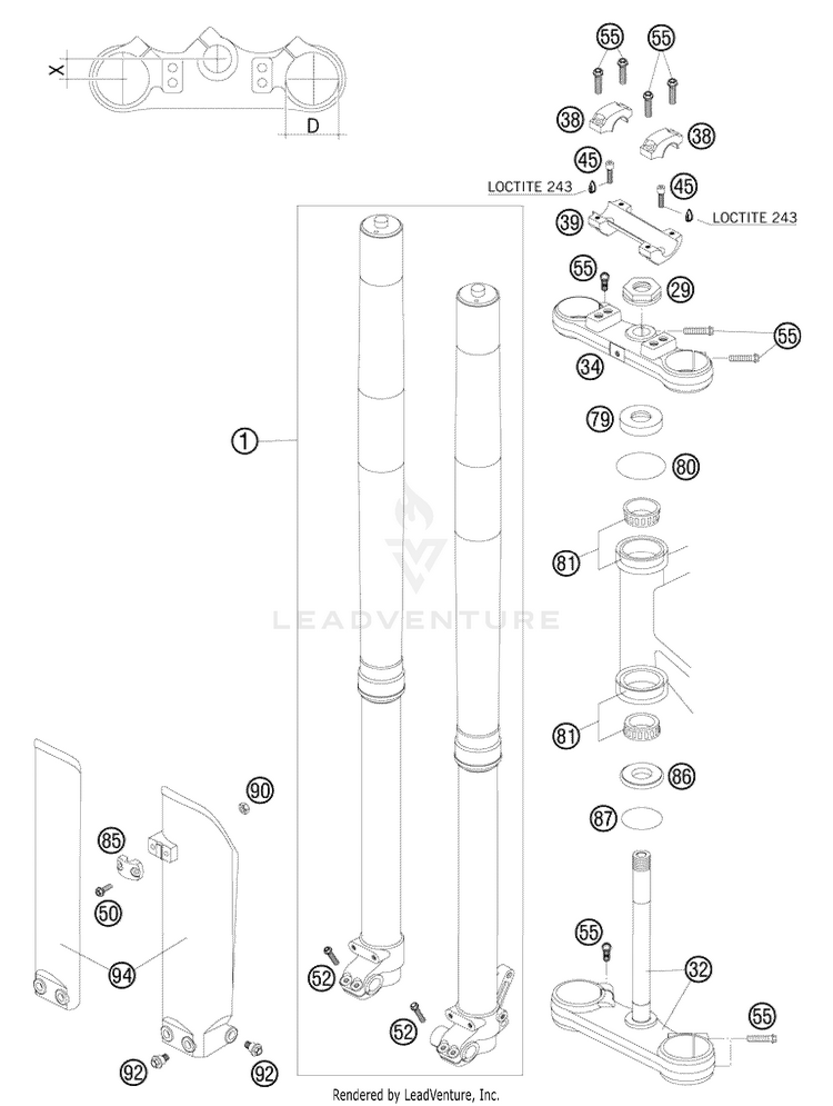 Front Fork 85 XC Chassis - 2009 Schematic