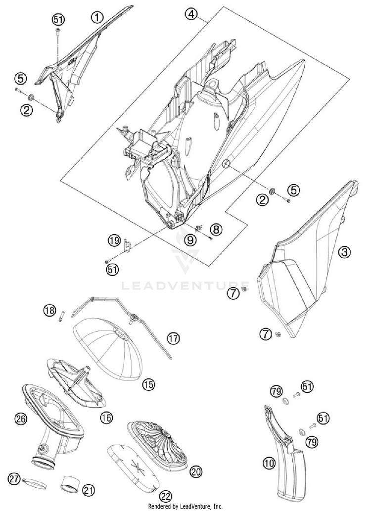 Air Filter 500 EXC Chassis - 2012 Schematic