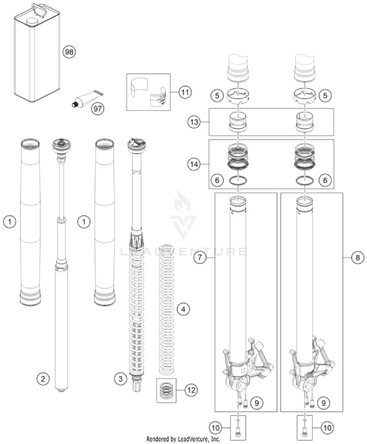 Front Fork Disassembled 1290 SUPER ADVENTURE S, grey CHASSIS - 2023 Schematic