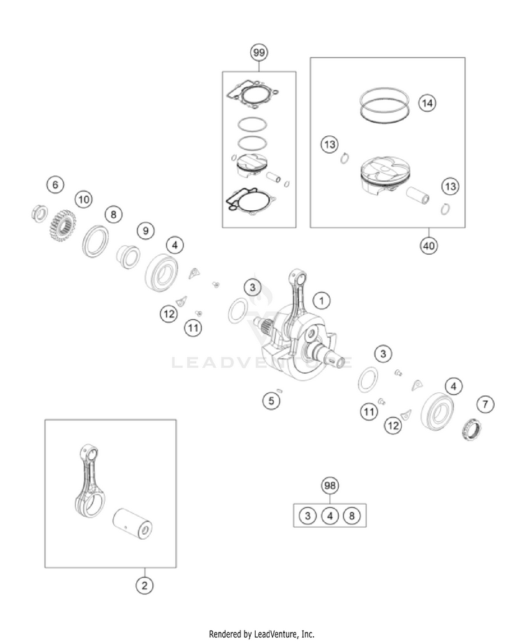 Crankshaft, Piston 350 SX-F Engine - 2023 Schematic