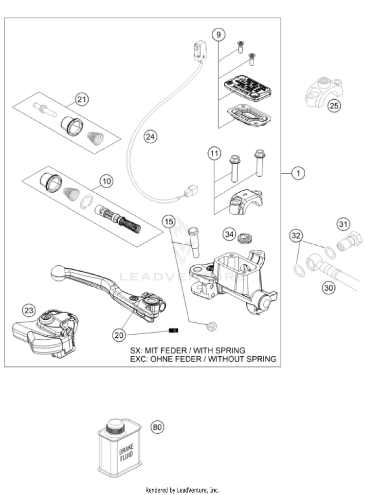 Front Brake Control 500 EXC-F CHASSIS - 2025 Schematic