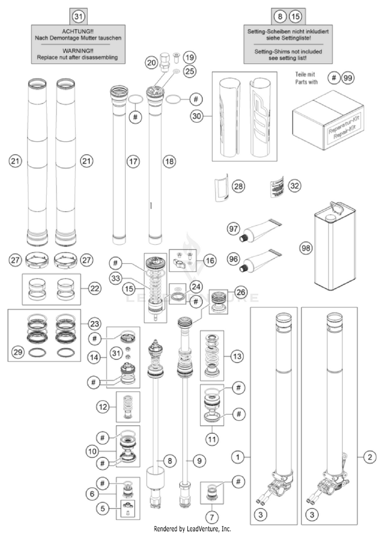 Front Fork Disassembled 250 SX CHASSIS - 2023 Schematic