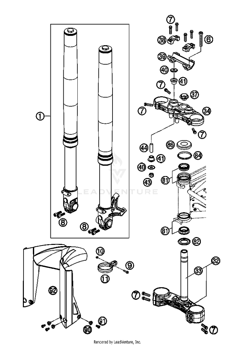Front Fork, Triple Clamp 690 Supermoto Black Chassis - 2007 Schematic