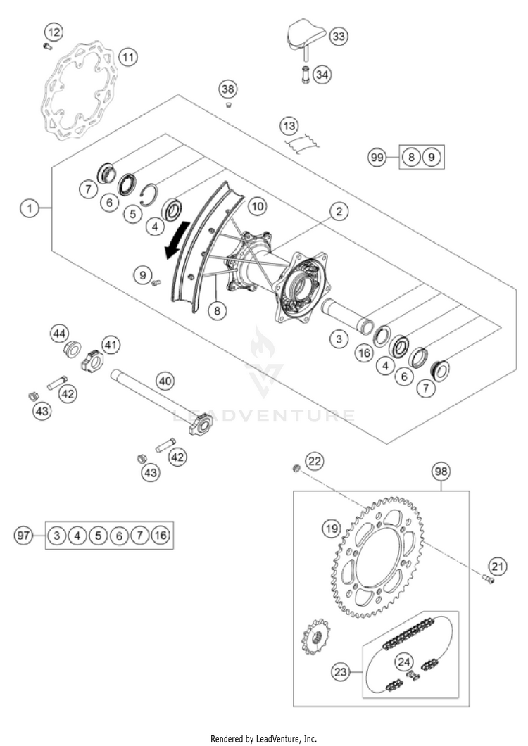 Rear Wheel 250 SX-F Chassis - 2022 Schematic