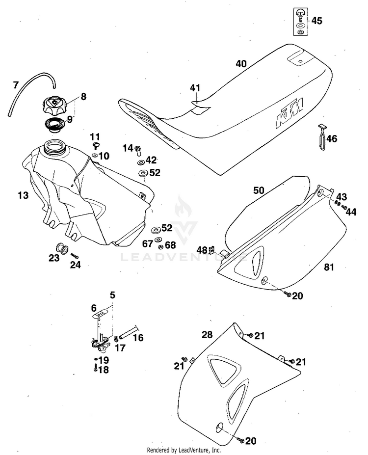 Tank, Seat, Covers 620 RXC Chassis - 1996 Schematic
