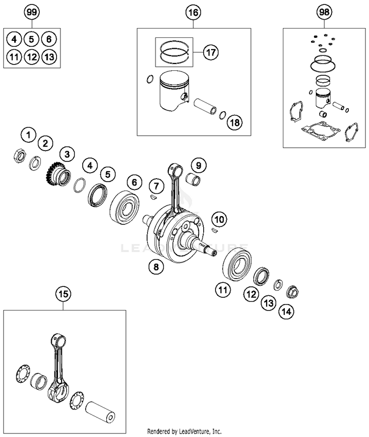 Crankshaft, Piston 150 SX Engine - 2016 Schematic