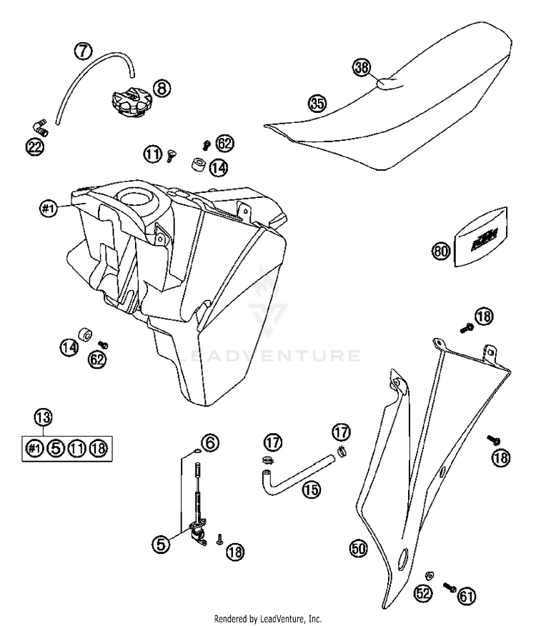 Tank, Seat, Cover 200 XC Chassis - 2007 Schematic