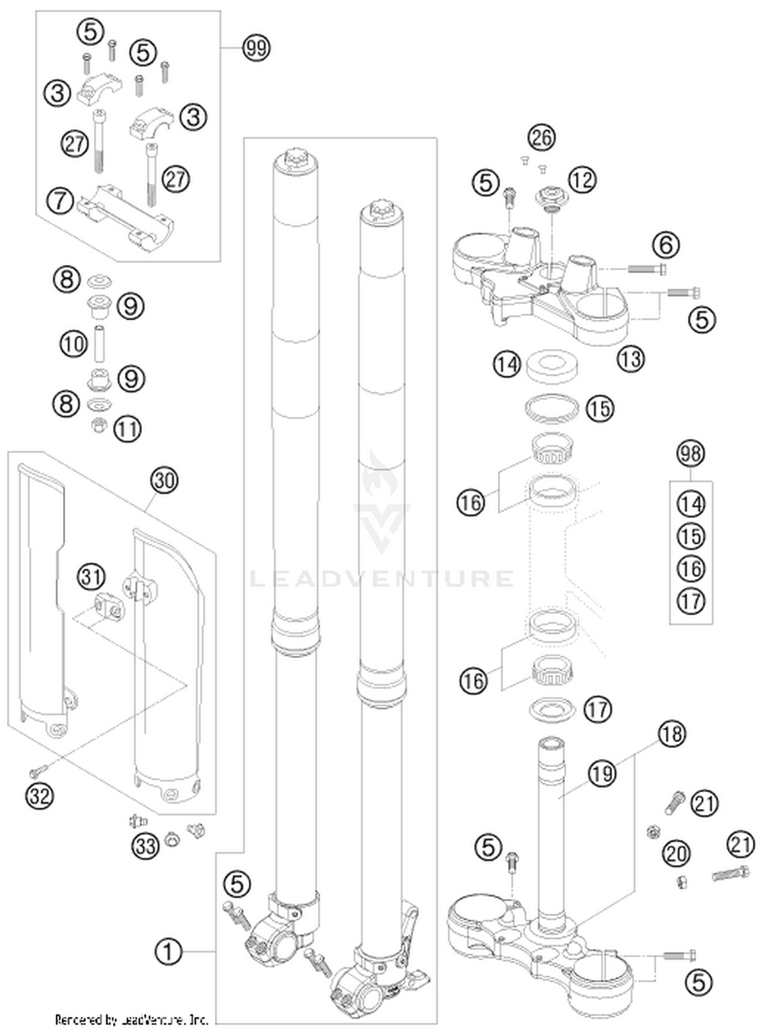 01 FRONT FORK, TRIPLE CLAMP