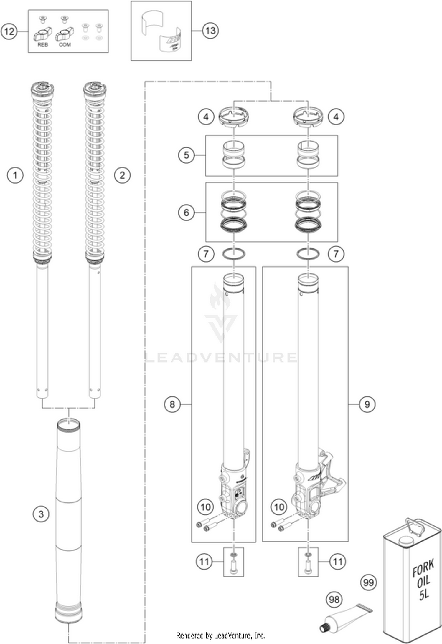 01 FRONT FORK DISASSEMBLED