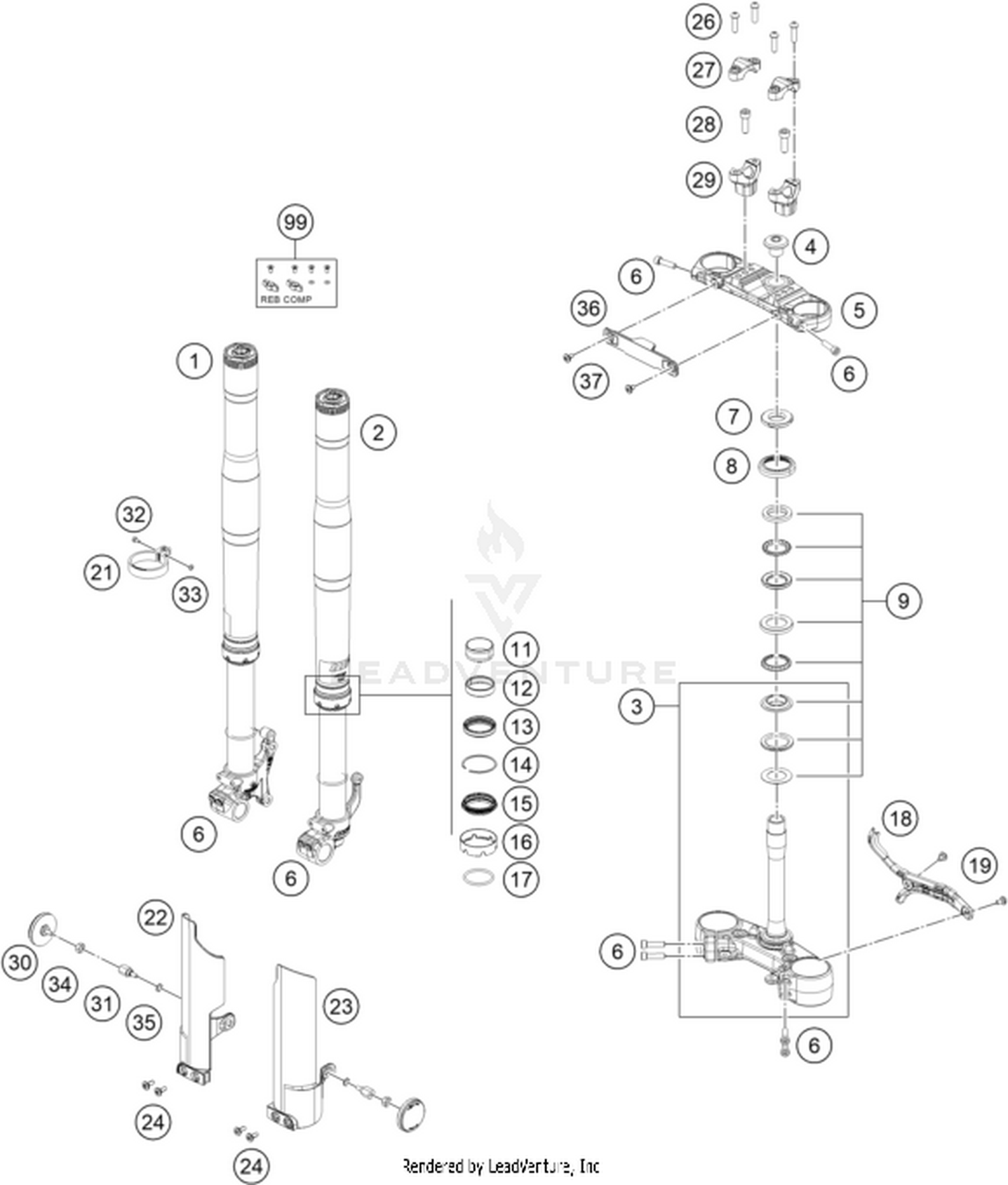 01 FRONT FORK, TRIPLE CLAMP