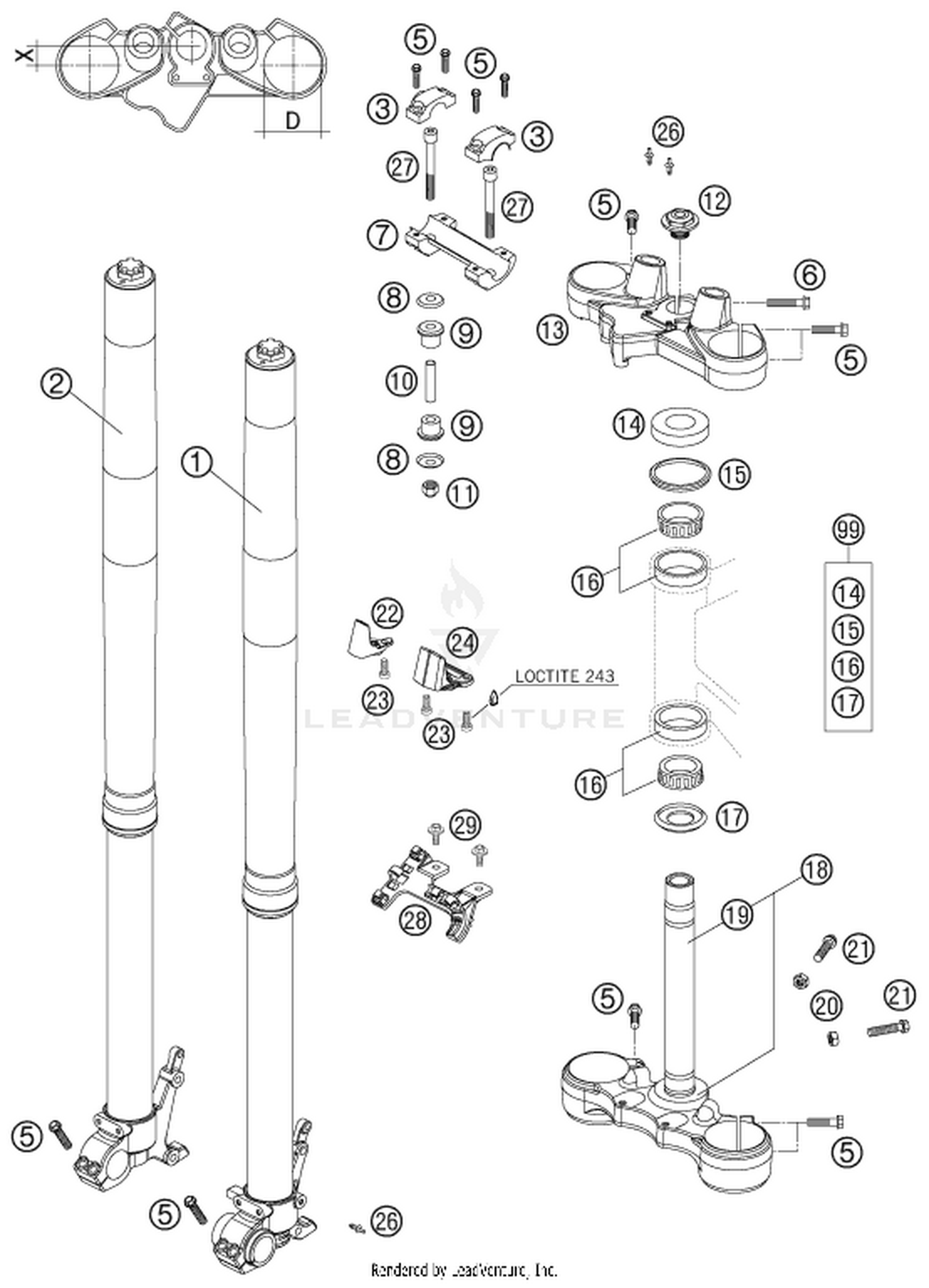 01 FRONT FORK, TRIPLE CLAMP