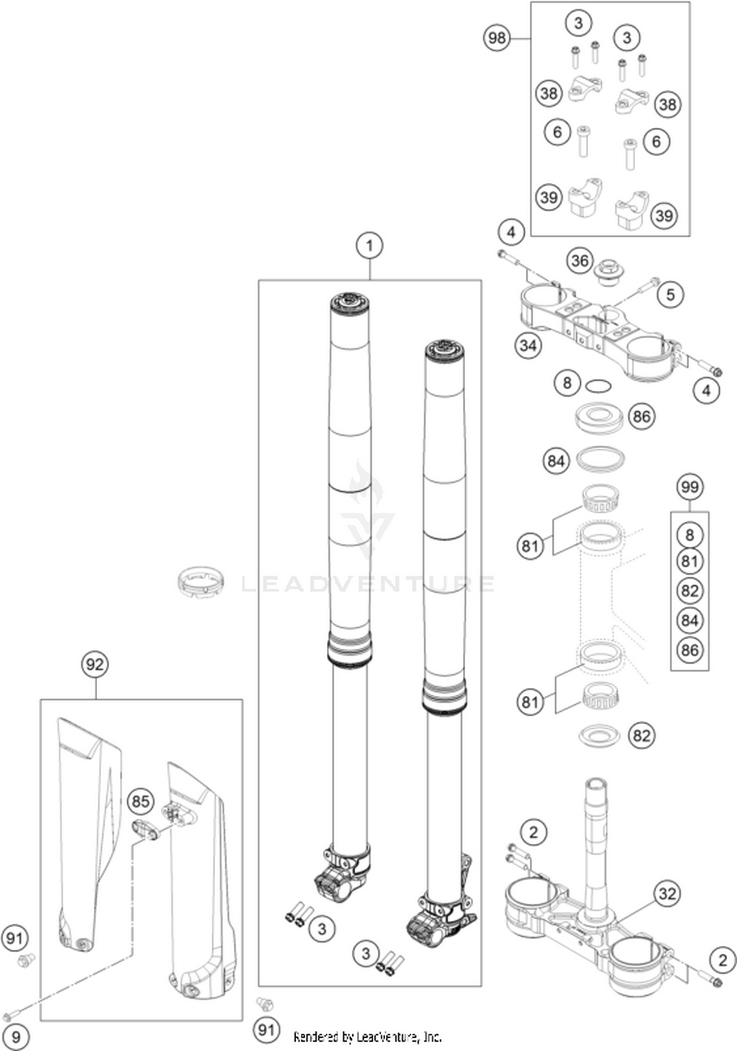 01 FRONT FORK, TRIPLE CLAMP