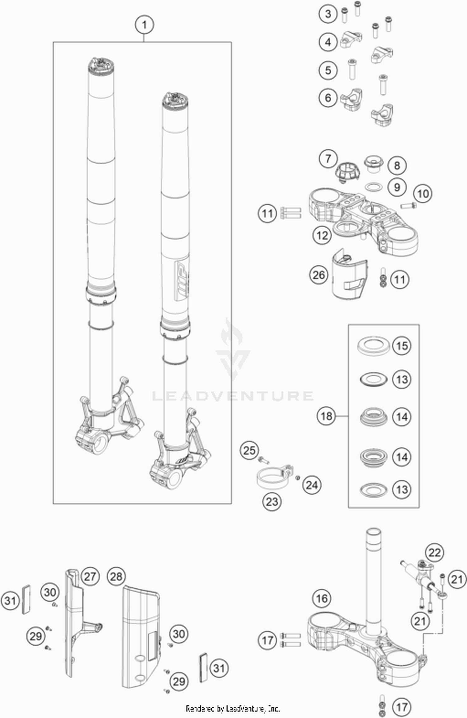01 FRONT FORK, TRIPLE CLAMP
