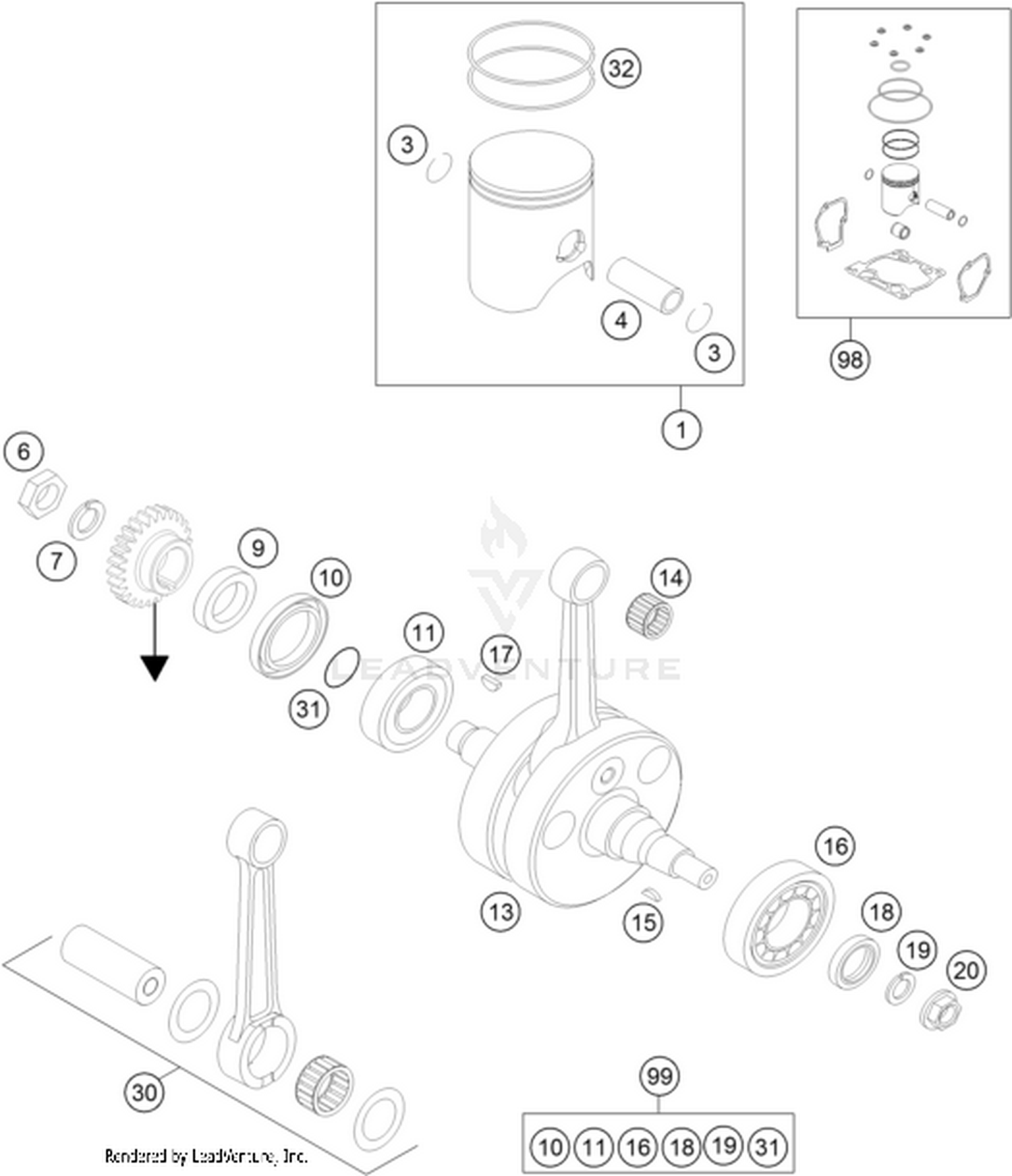 30 CRANKSHAFT, PISTON