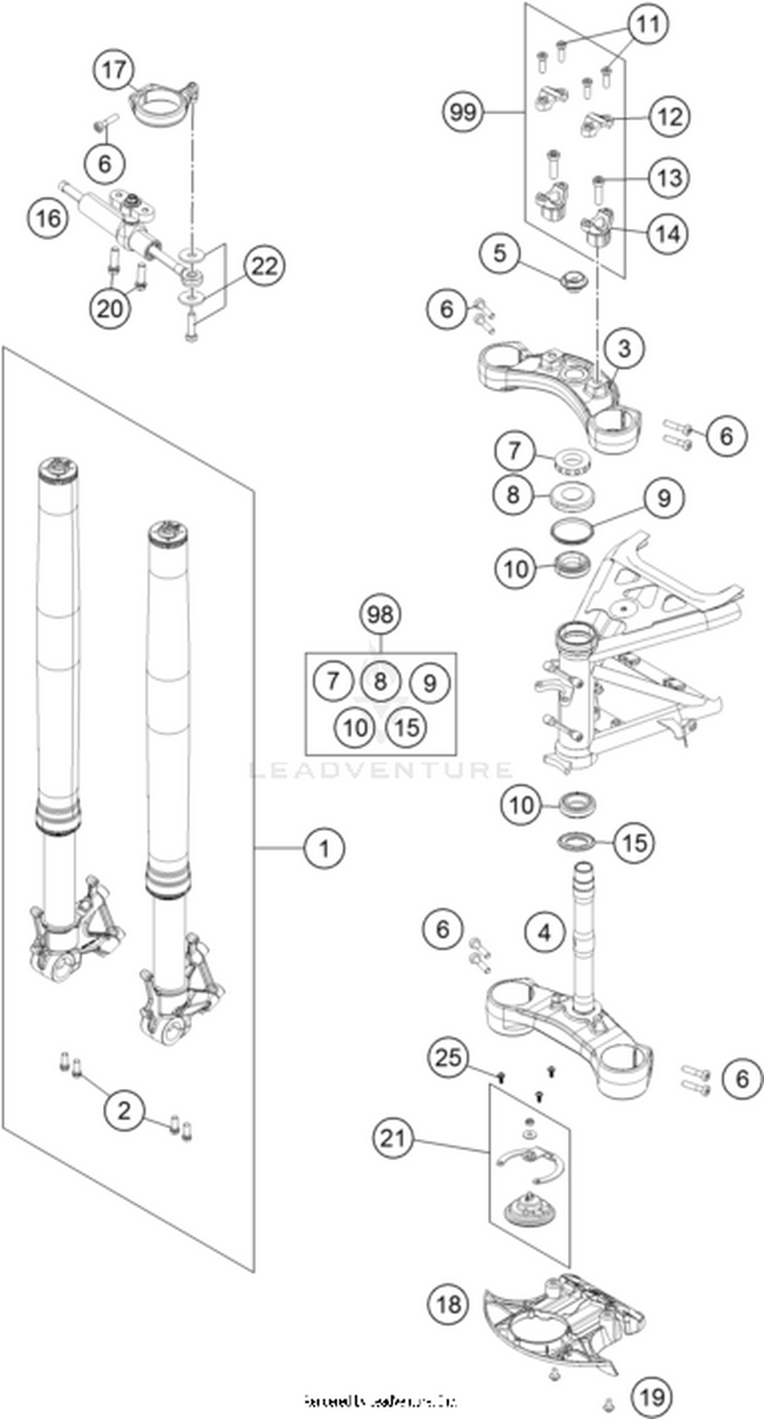 01 FRONT FORK, TRIPLE CLAMP
