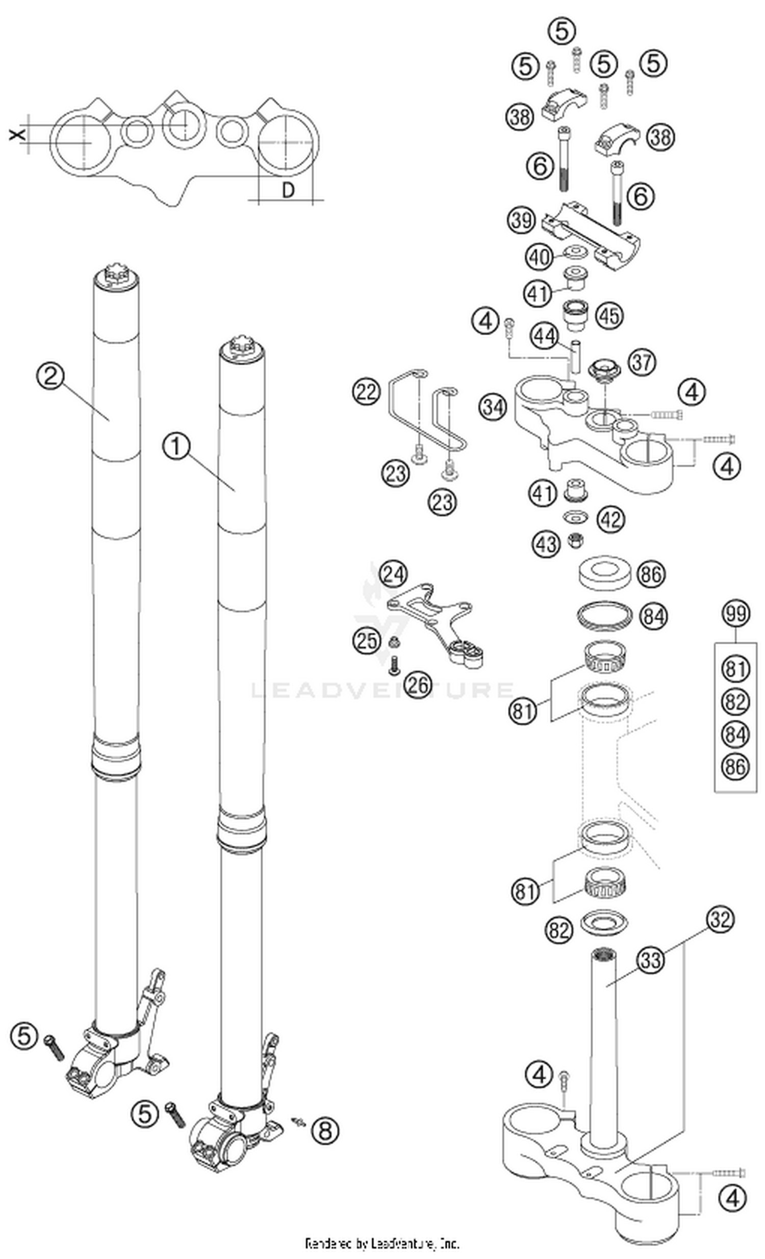 01 FRONT FORK, TRIPLE CLAMP