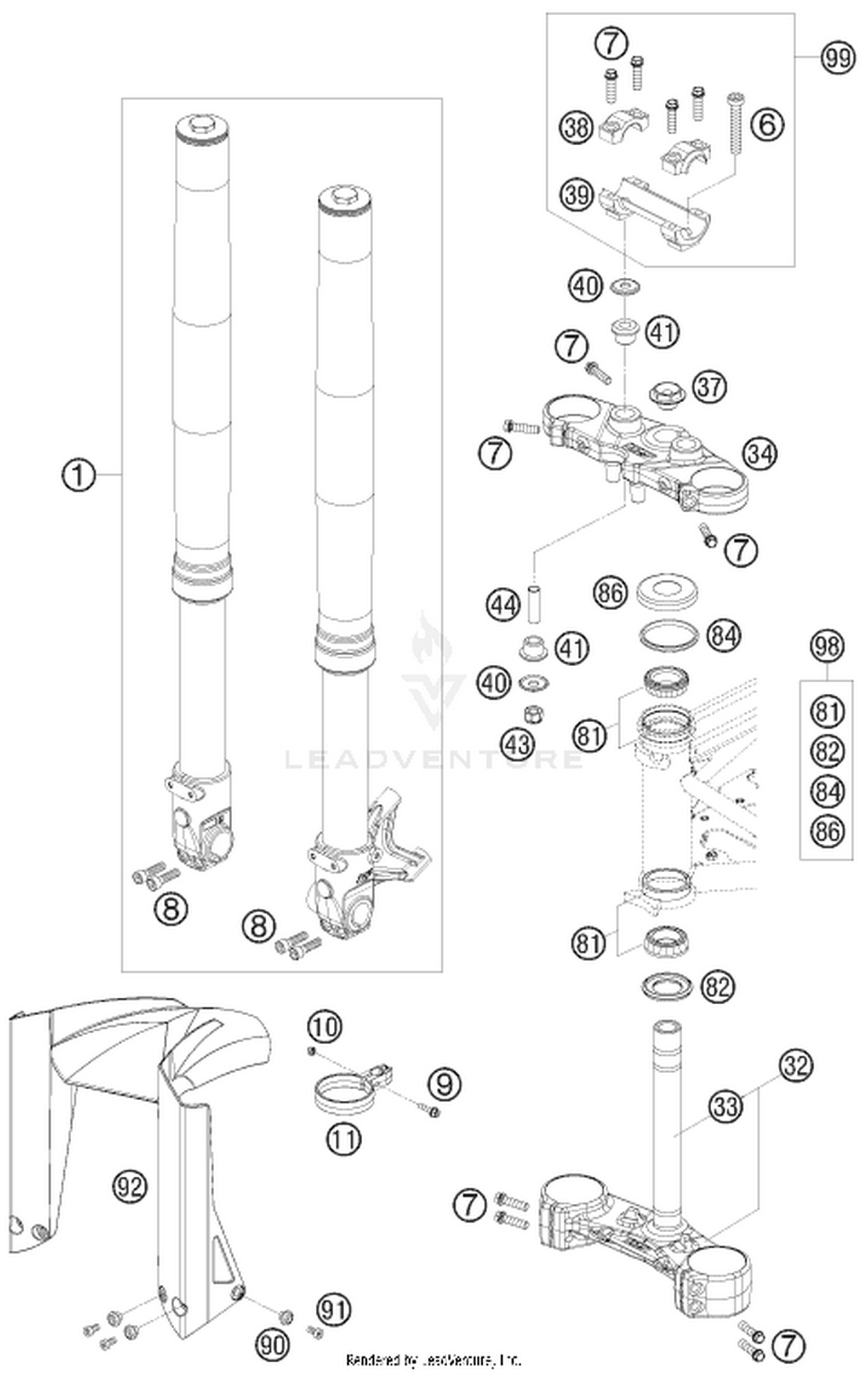 01 FRONT FORK, TRIPLE CLAMP