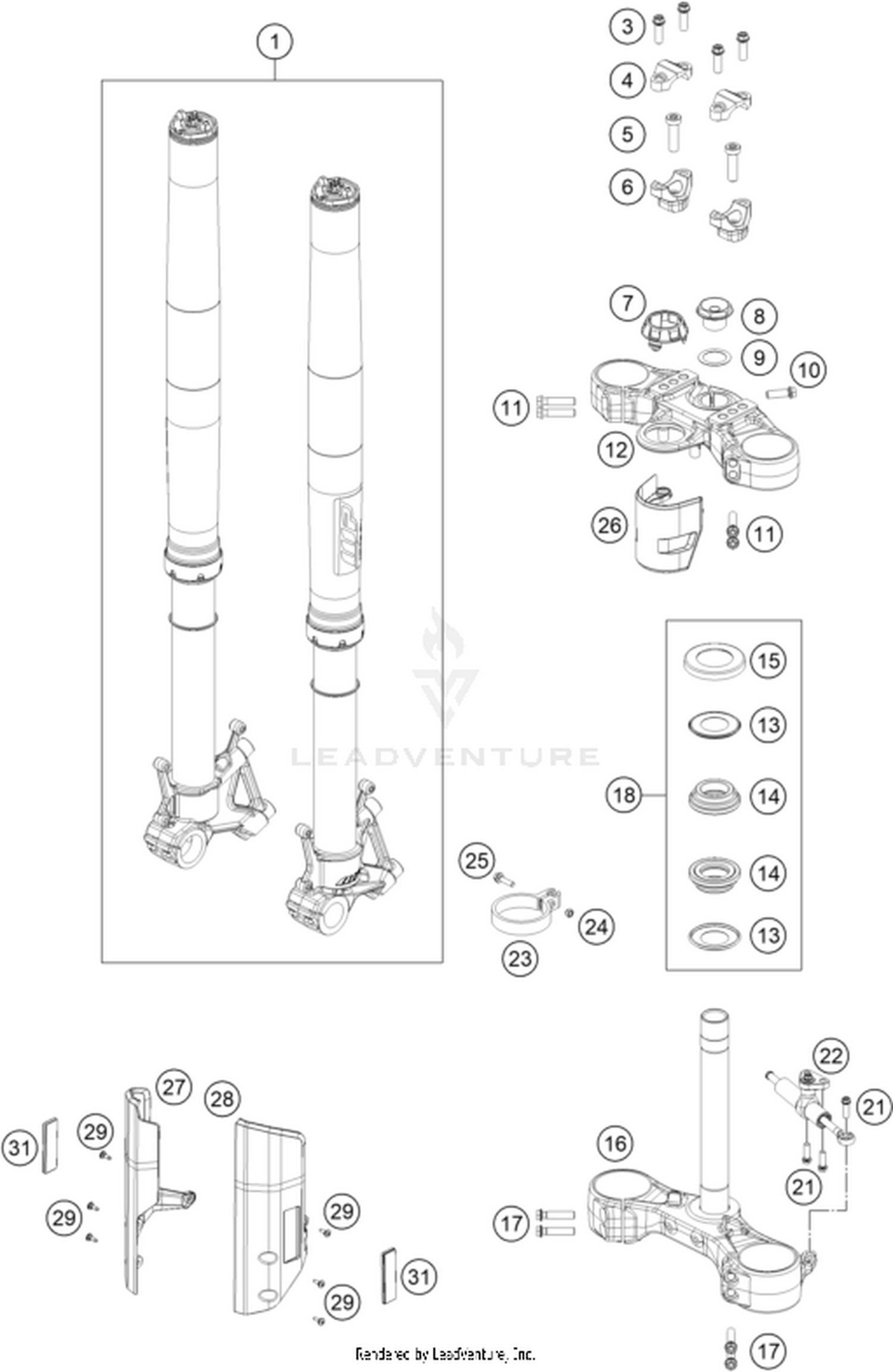 01 FRONT FORK, TRIPLE CLAMP