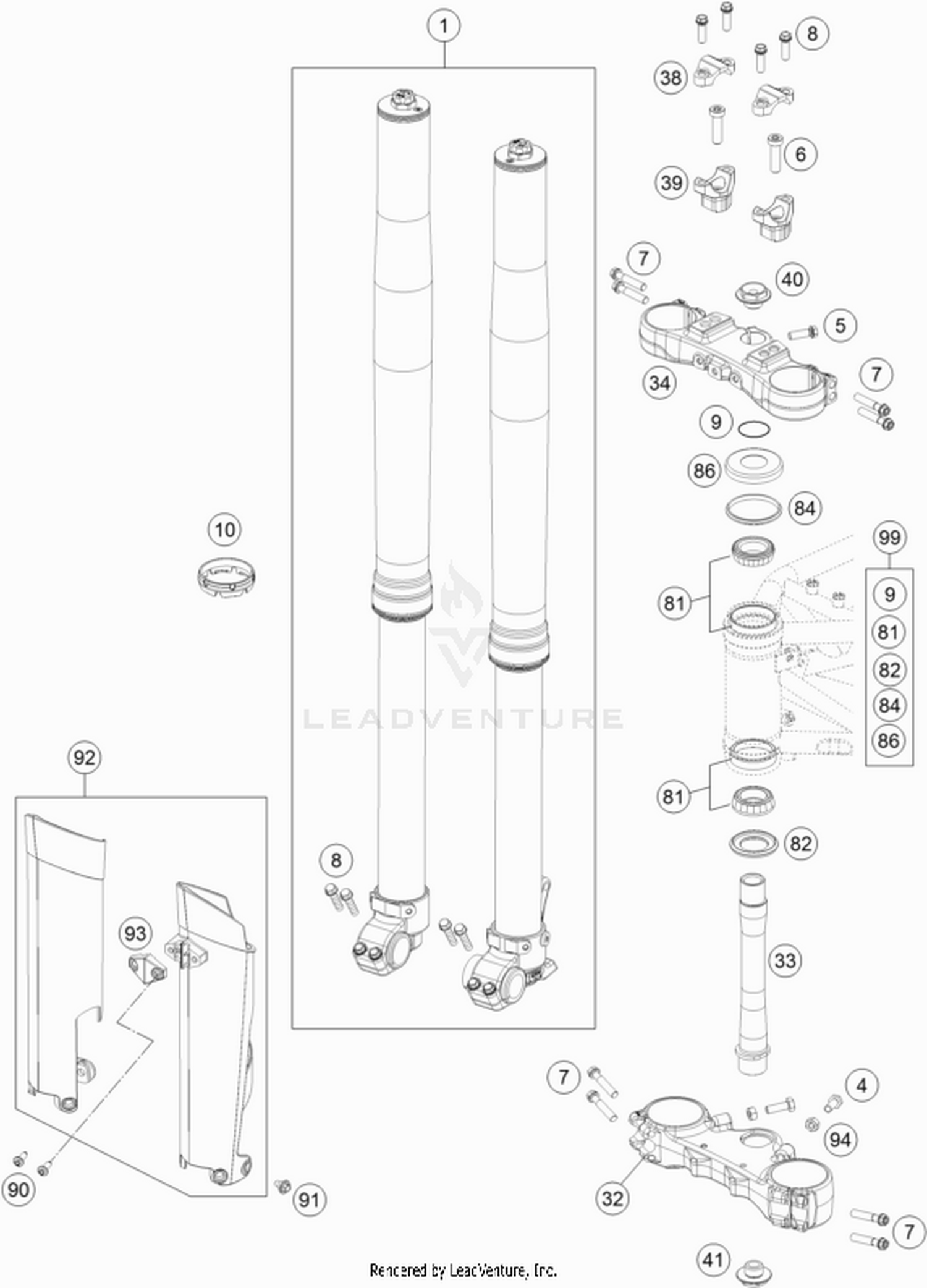 01 FRONT FORK, TRIPLE CLAMP