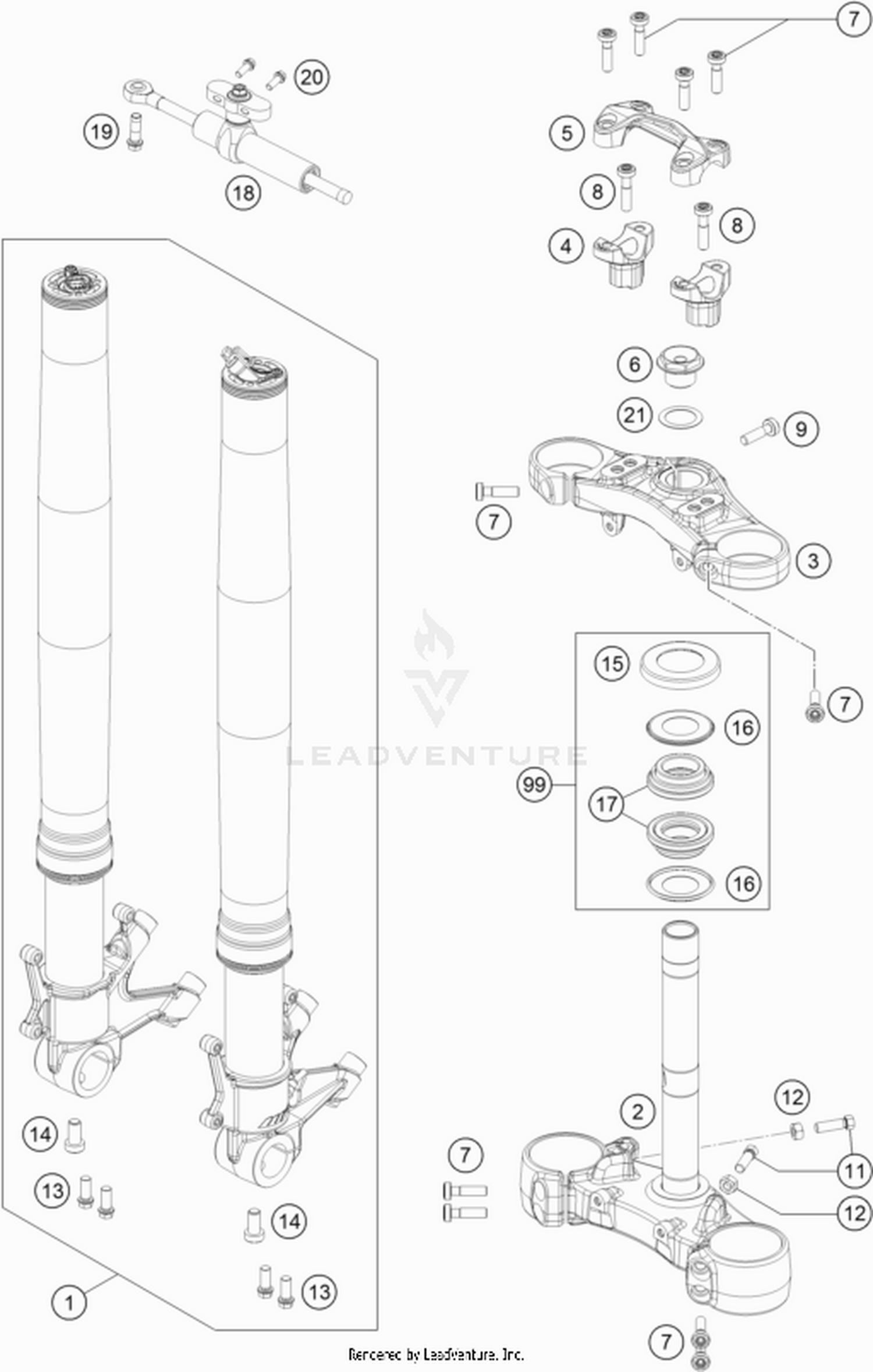 01 FRONT FORK, TRIPLE CLAMP