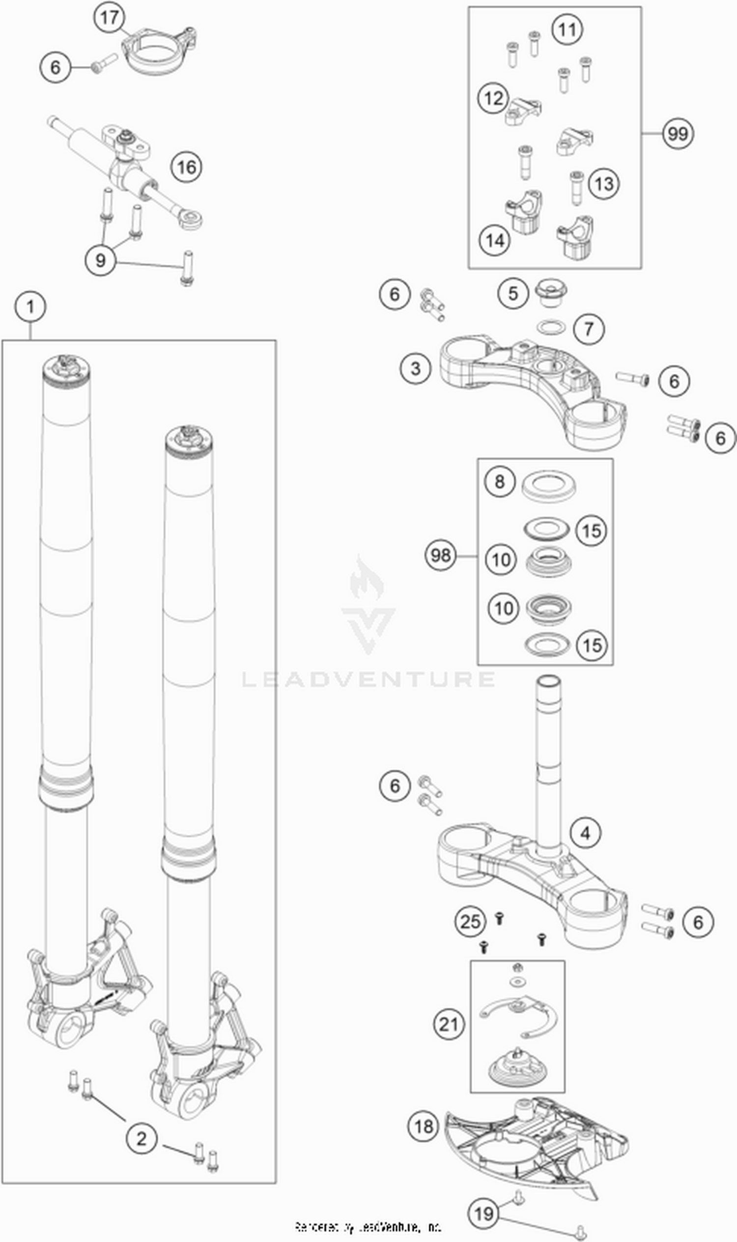 01 FRONT FORK, TRIPLE CLAMP