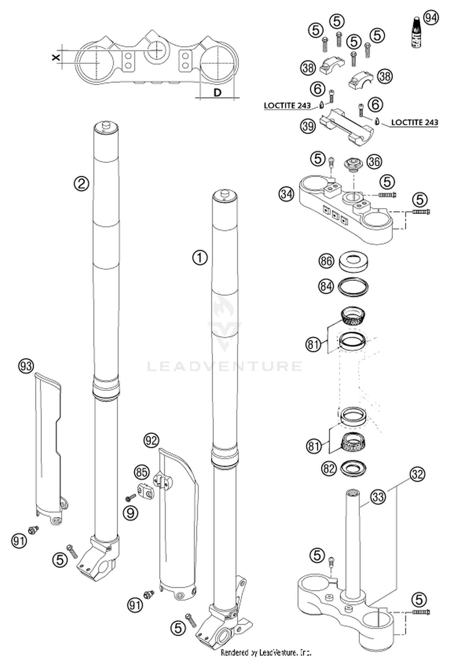 01 FRONT FORK, TRIPLE CLAMP