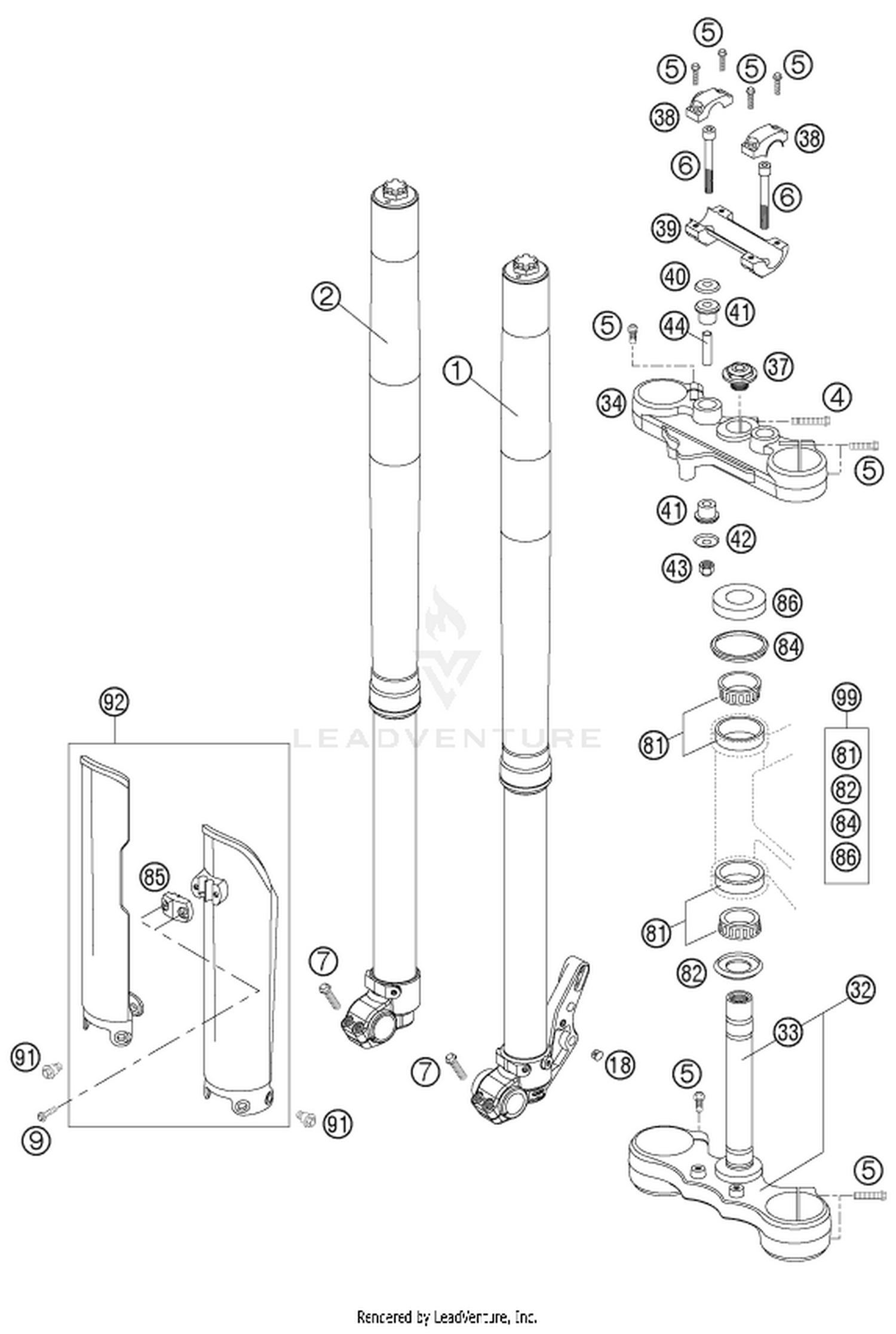 01 FRONT FORK, TRIPLE CLAMP