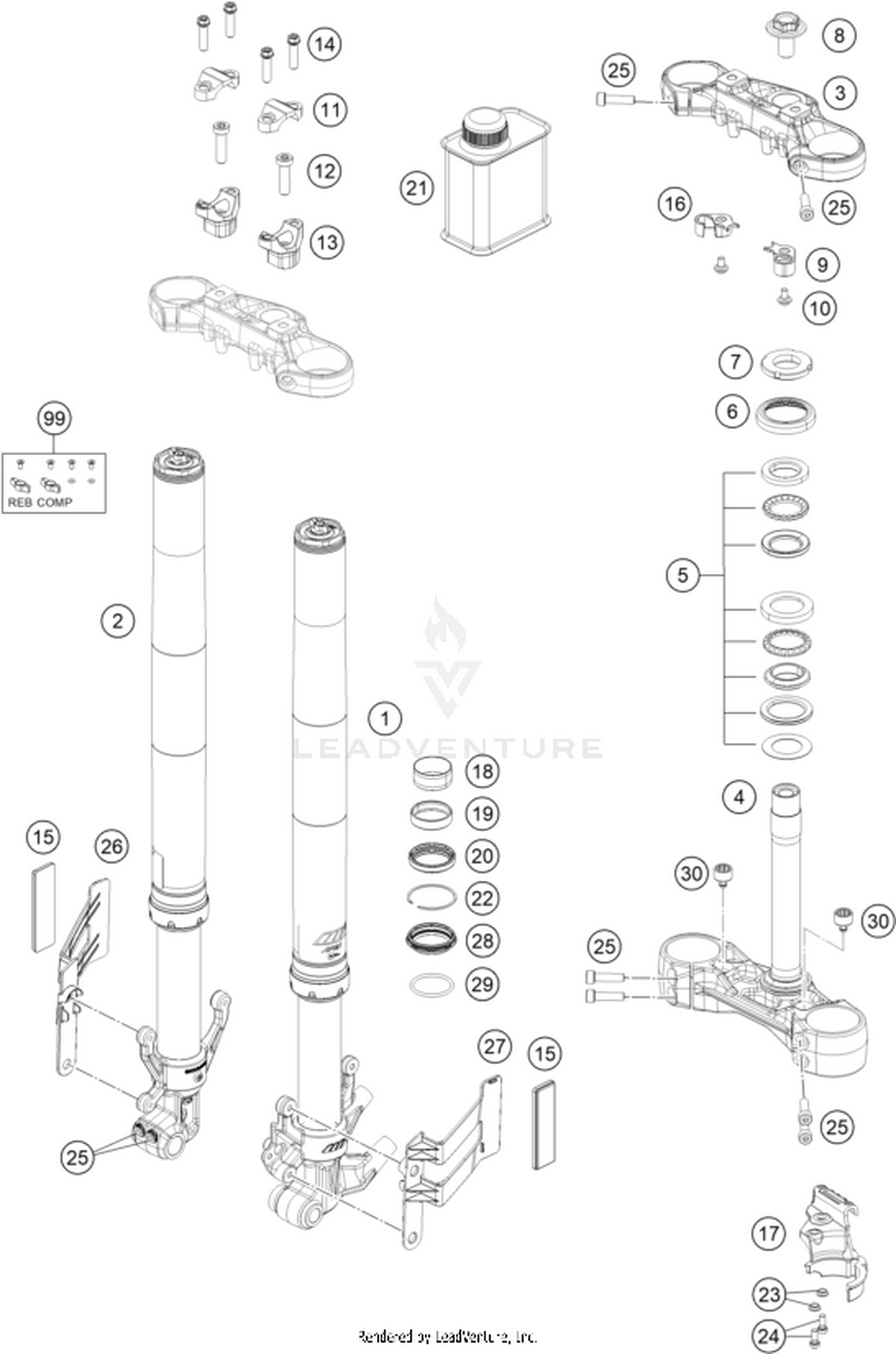 01 FRONT FORK, TRIPLE CLAMP