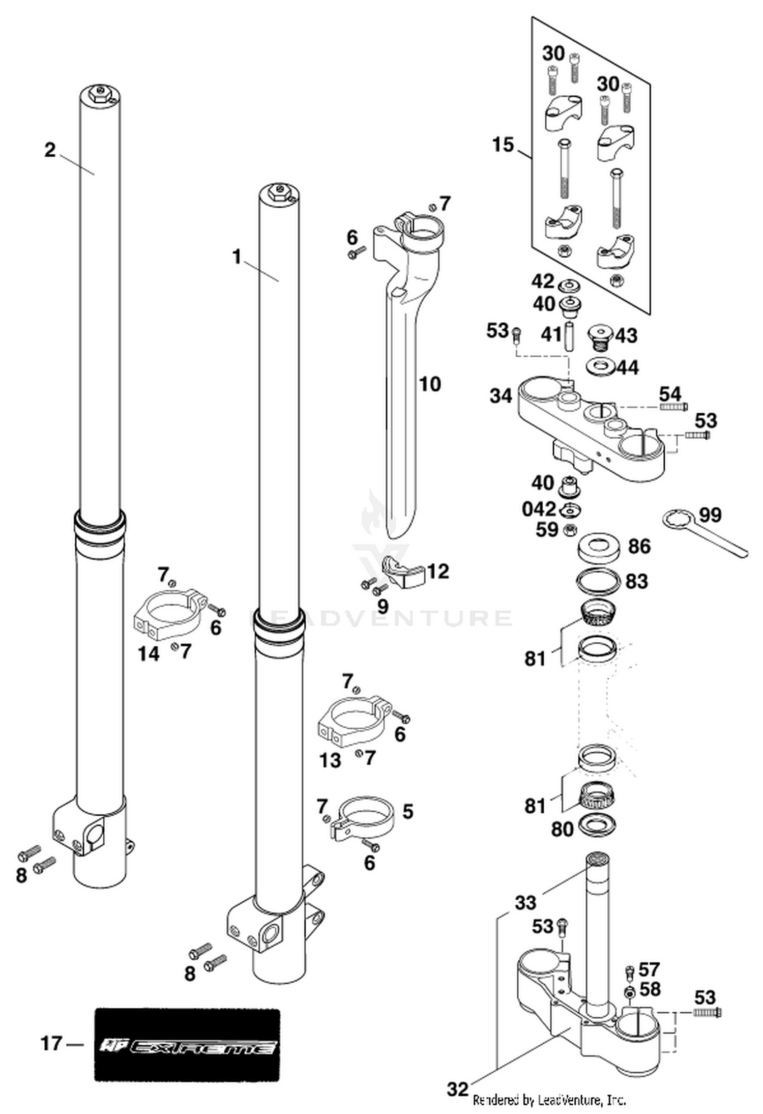 01 FRONT FORK, TRIPLE CLAMP