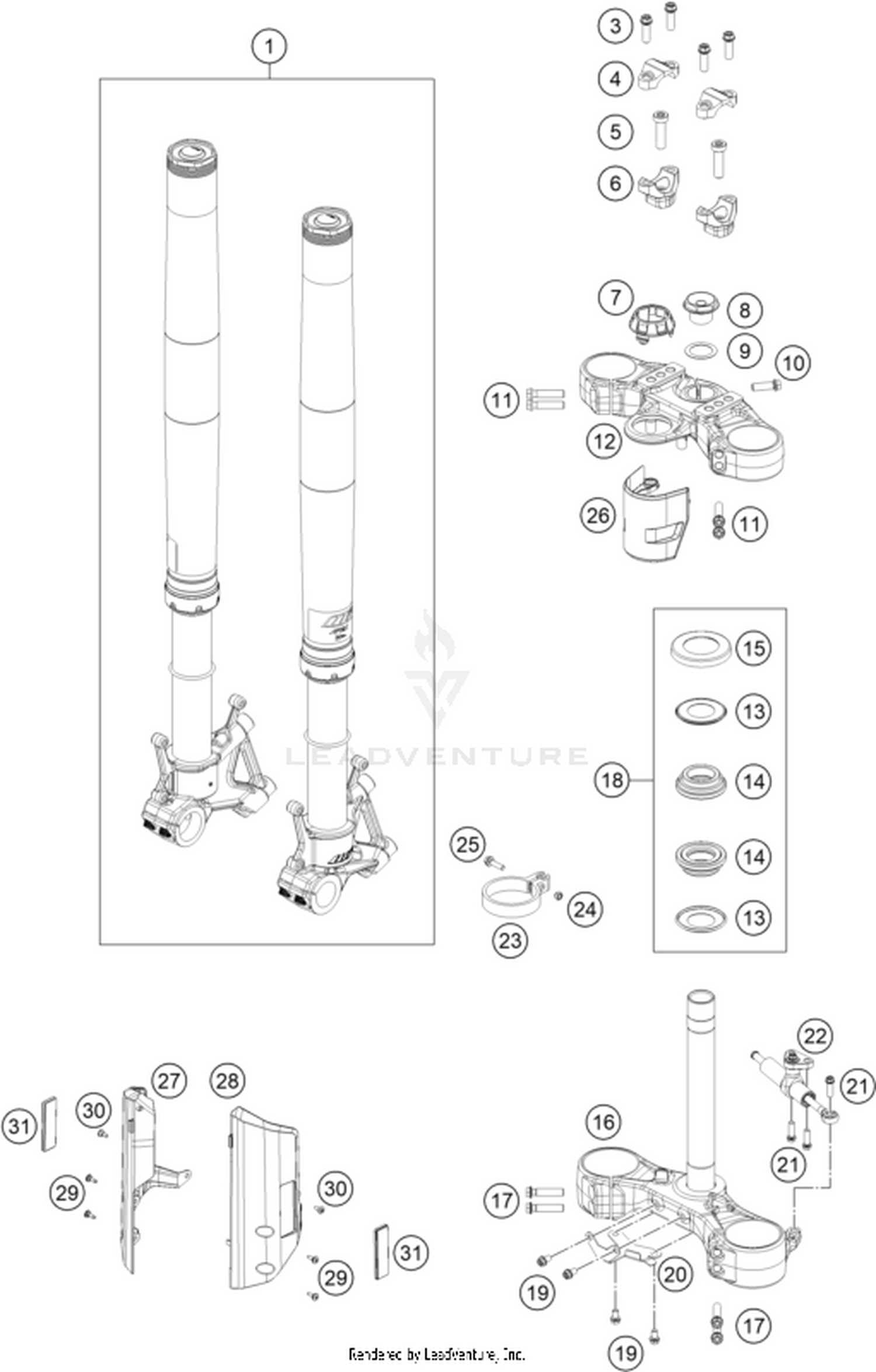 01 FRONT FORK, TRIPLE CLAMP
