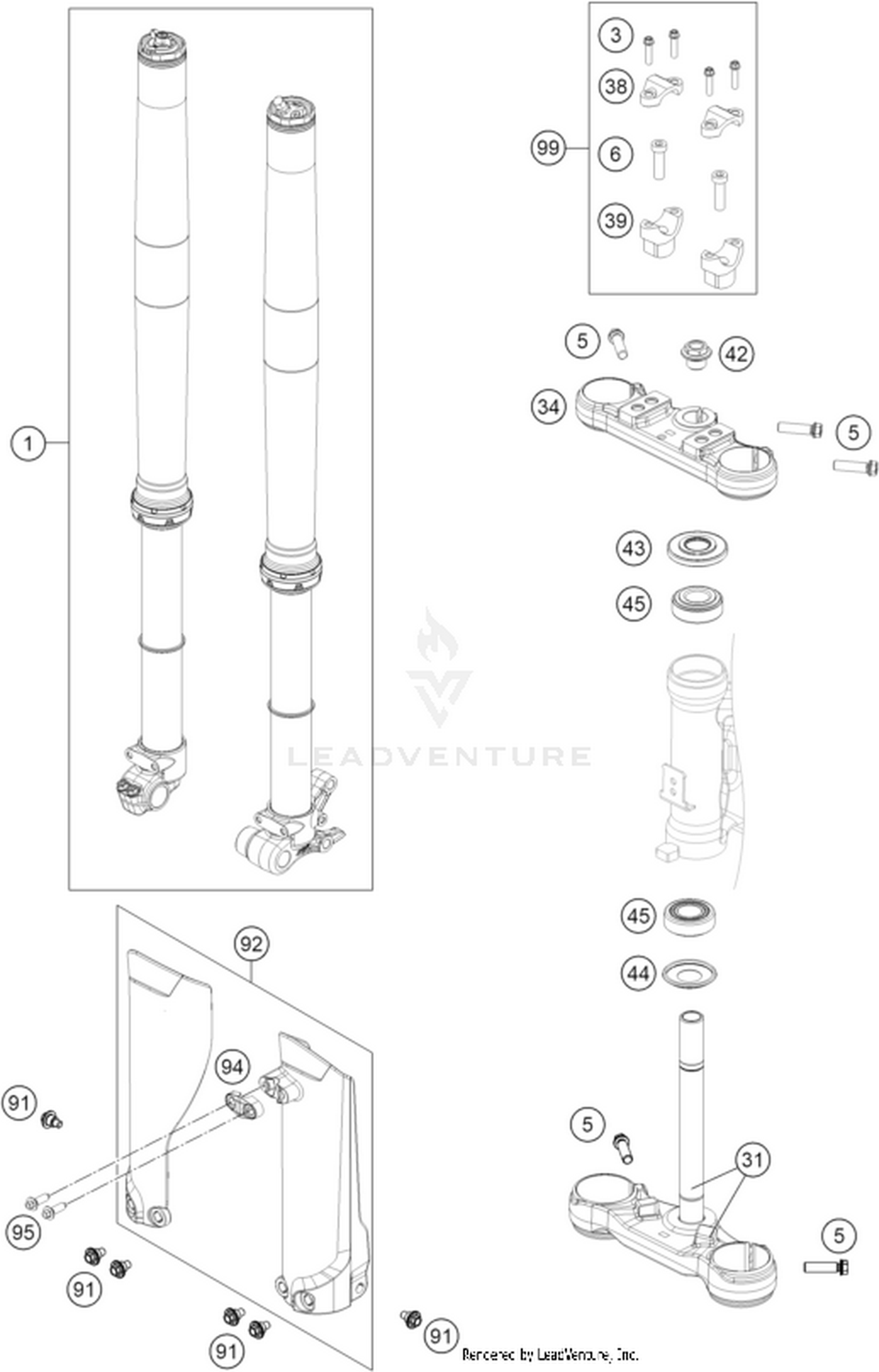 01 FRONT FORK, TRIPLE CLAMP