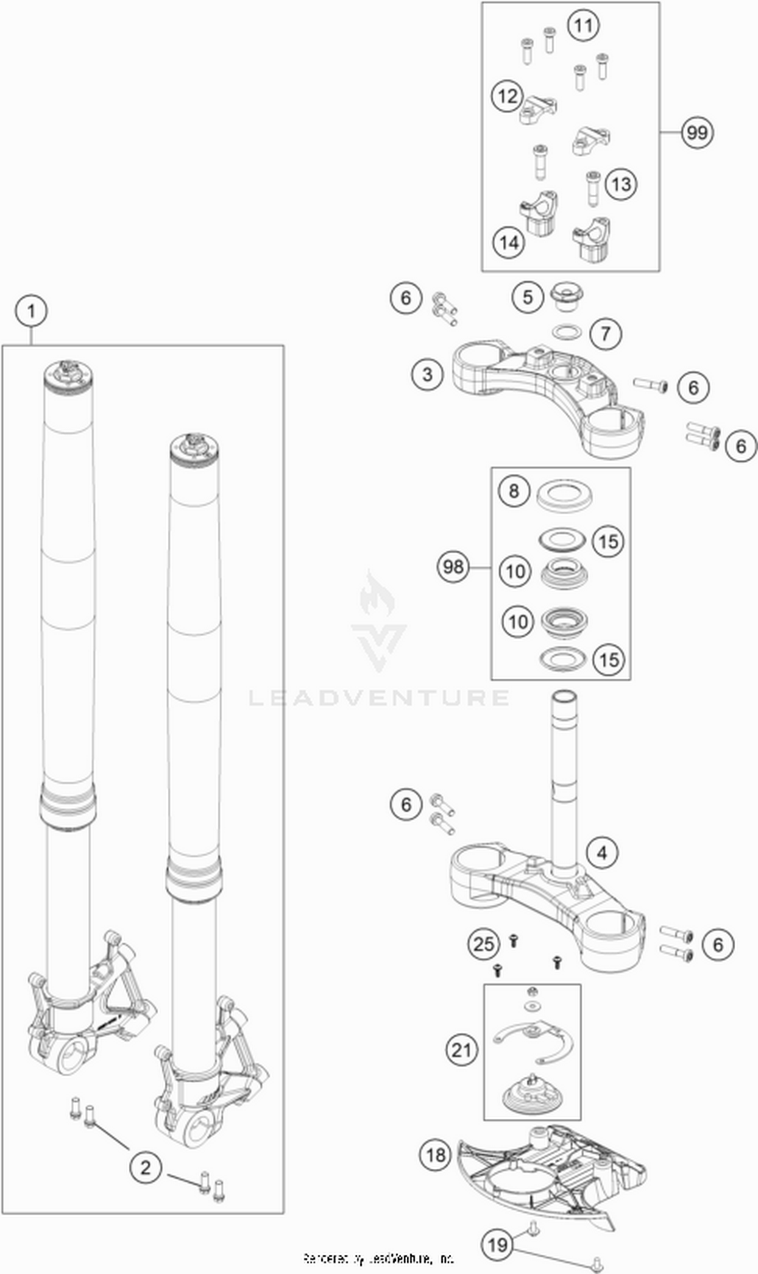 01 FRONT FORK, TRIPLE CLAMP