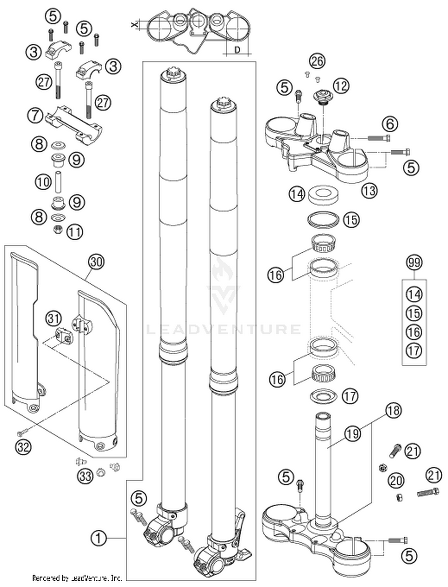 01 FRONT FORK, TRIPLE CLAMP