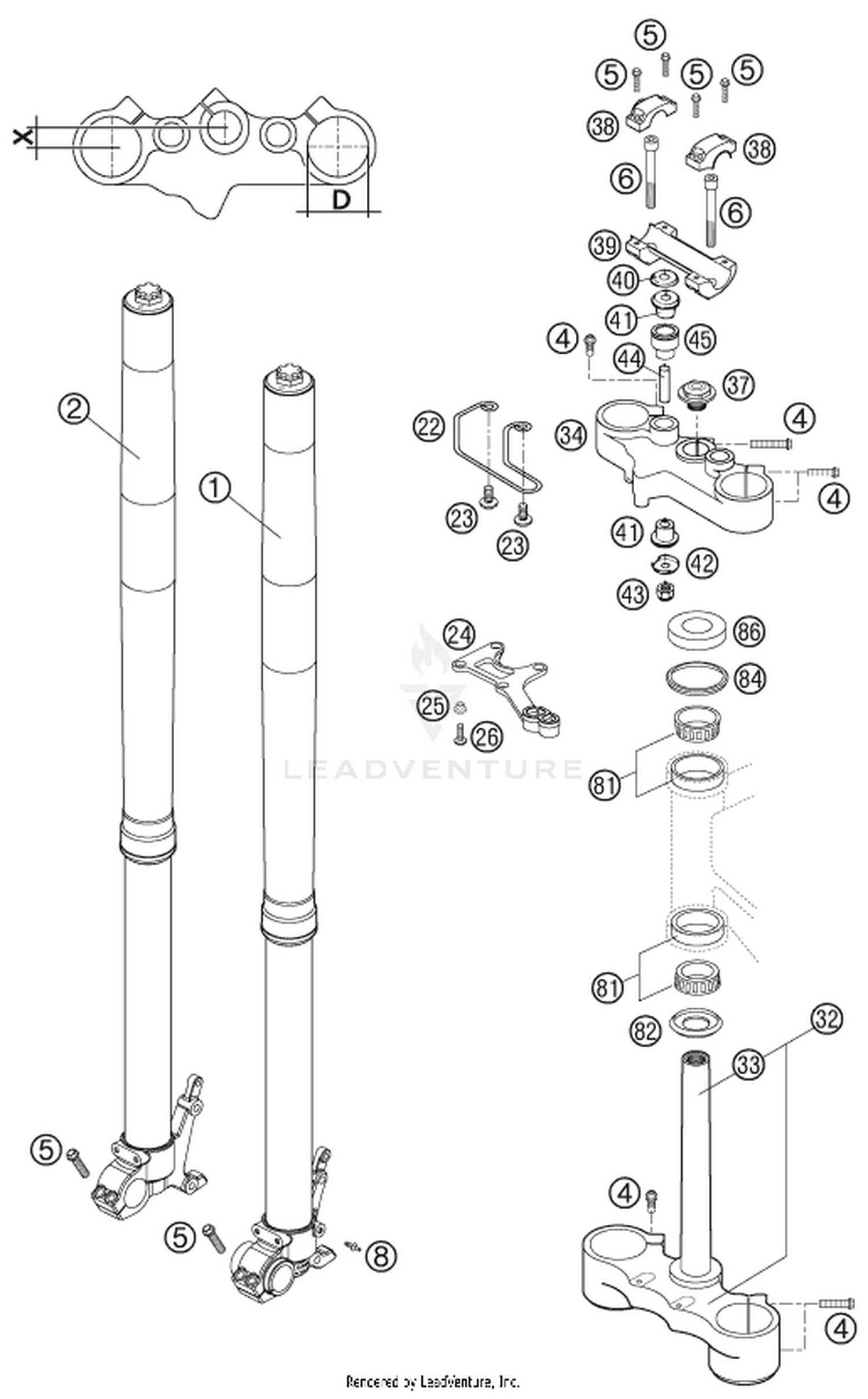 01 FRONT FORK, TRIPLE CLAMP
