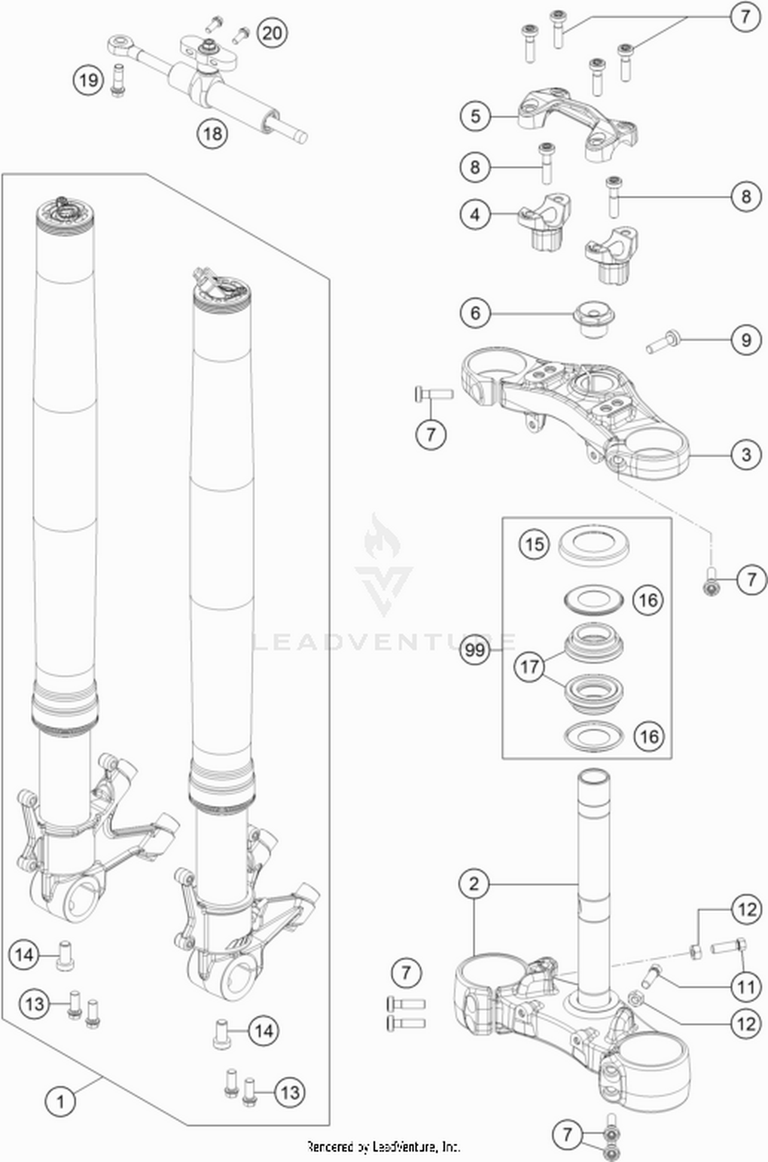 01 FRONT FORK, TRIPLE CLAMP