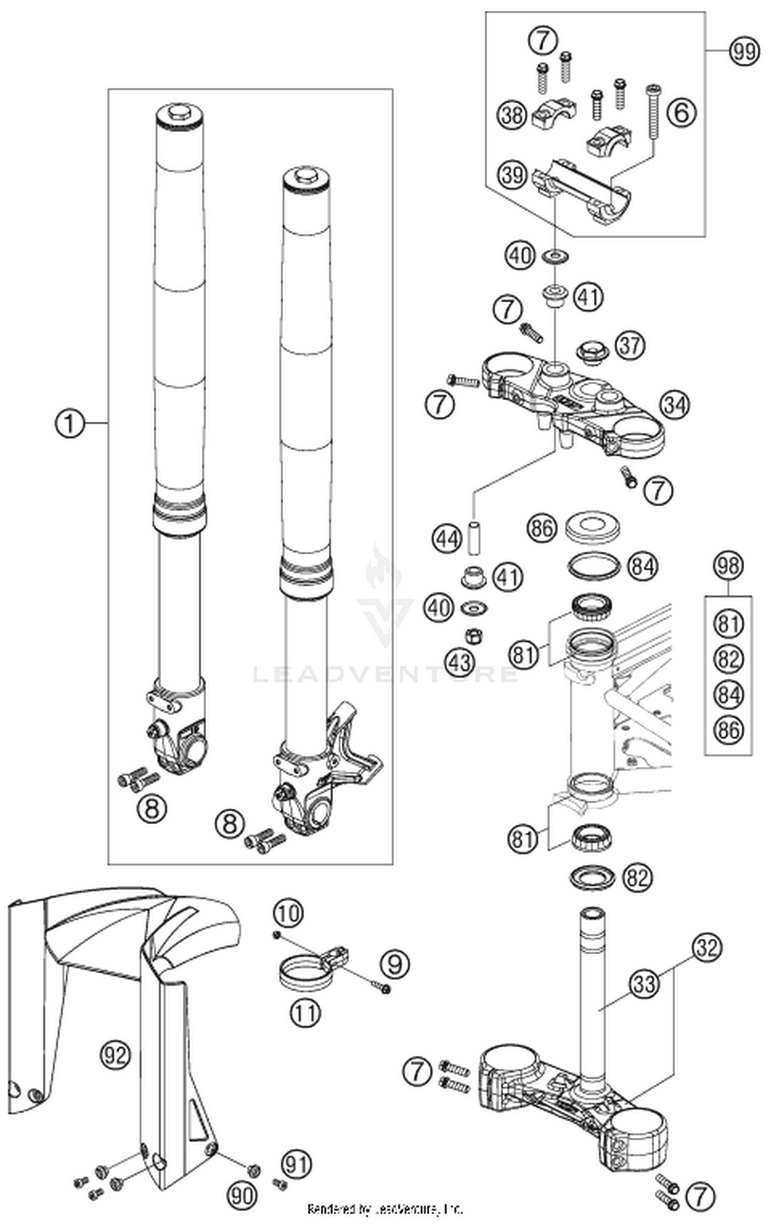 01 FRONT FORK, TRIPLE CLAMP