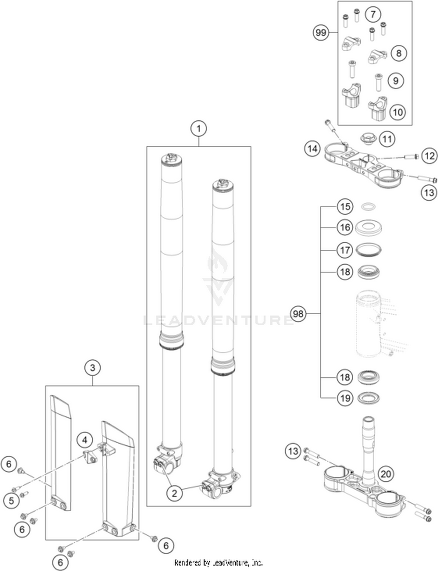 01 FRONT FORK, TRIPLE CLAMP