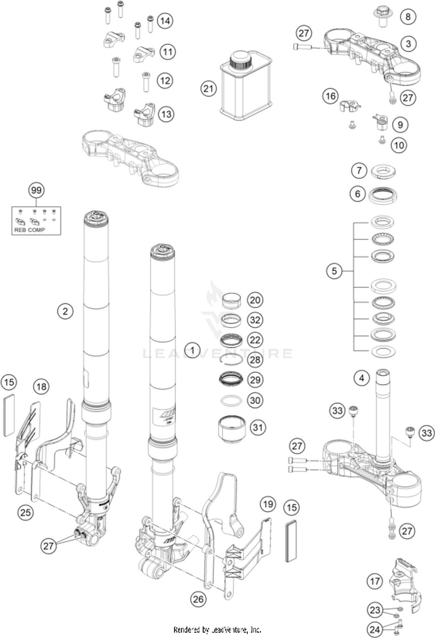 01 FRONT FORK, TRIPLE CLAMP