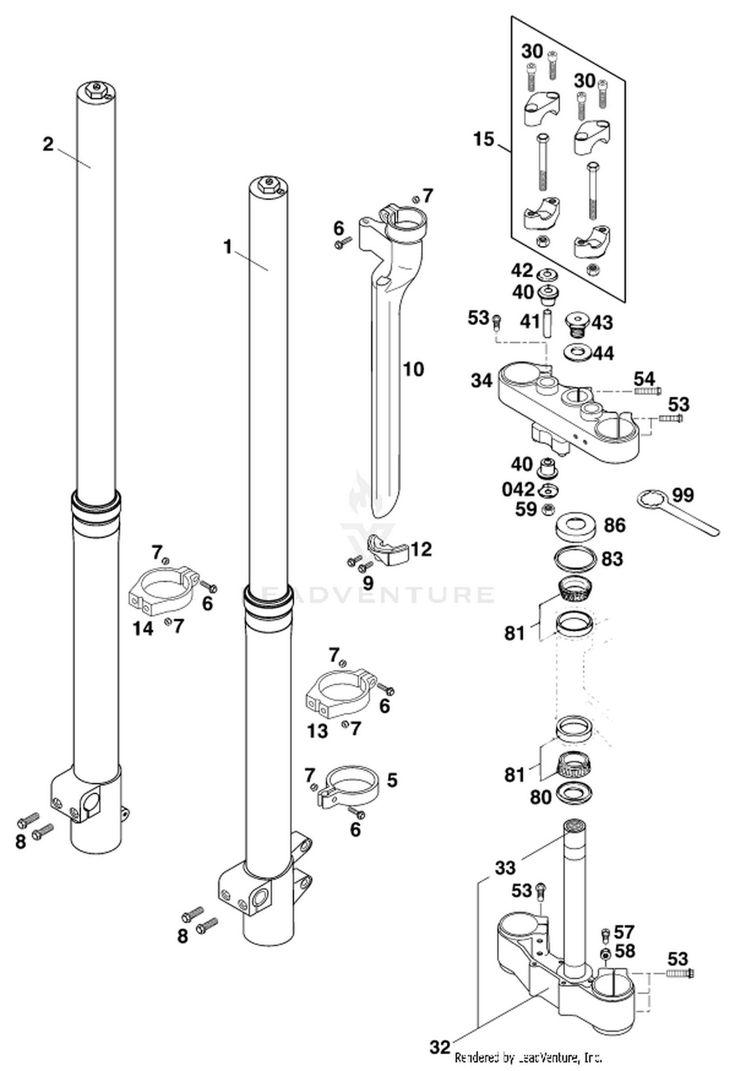 01 FRONT FORK, TRIPLE CLAMP