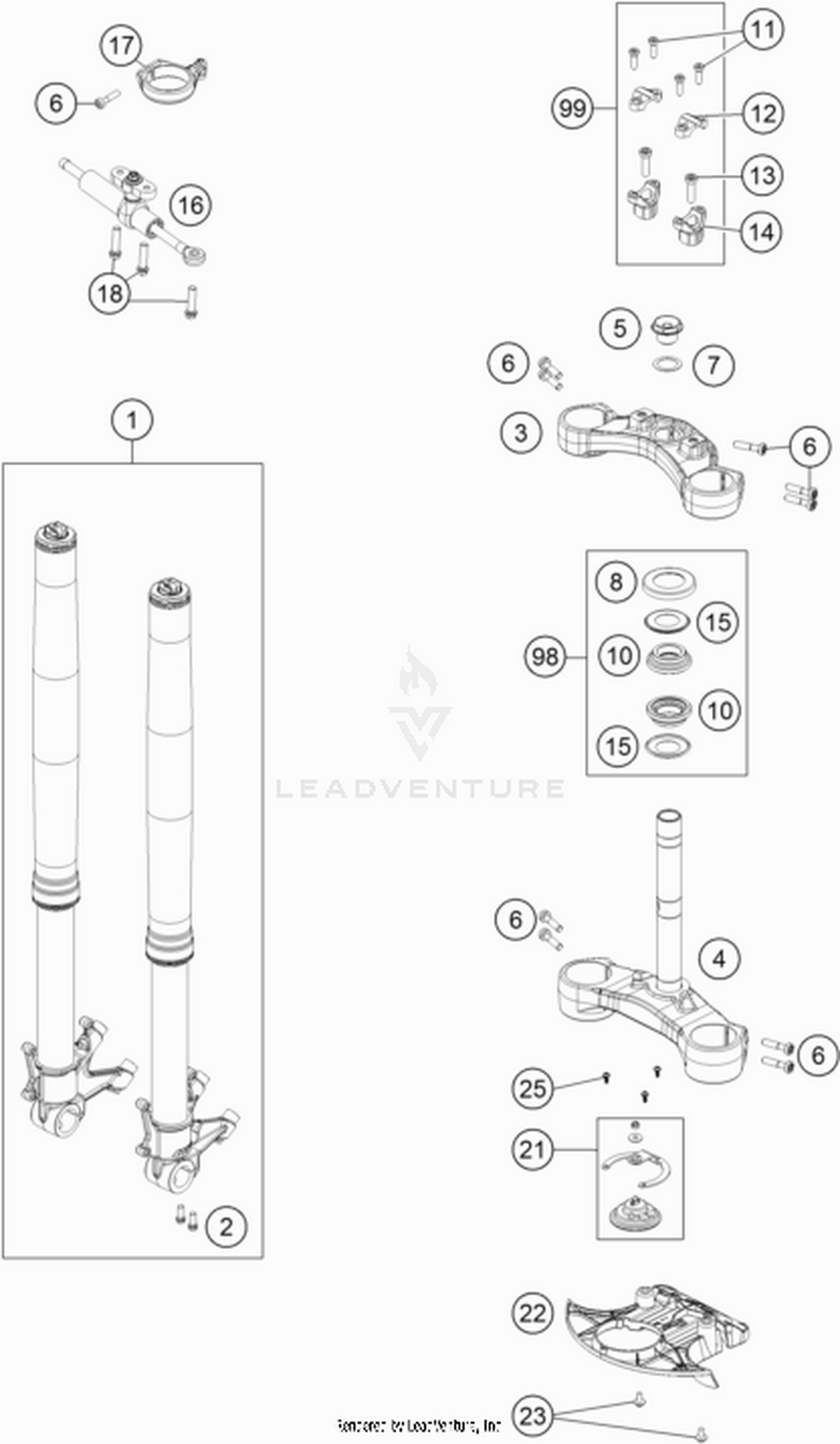 01 FRONT FORK, TRIPLE CLAMP