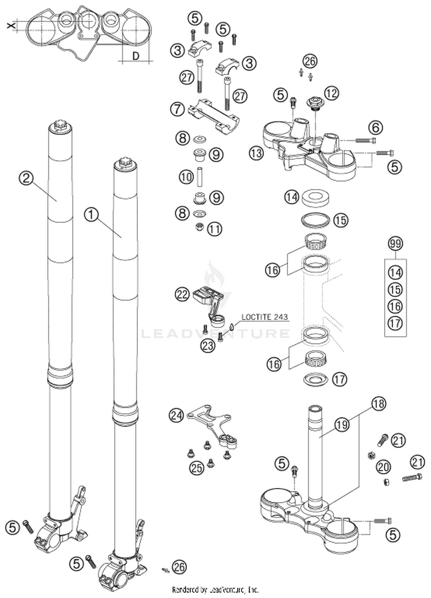 01 FRONT FORK, TRIPLE CLAMP