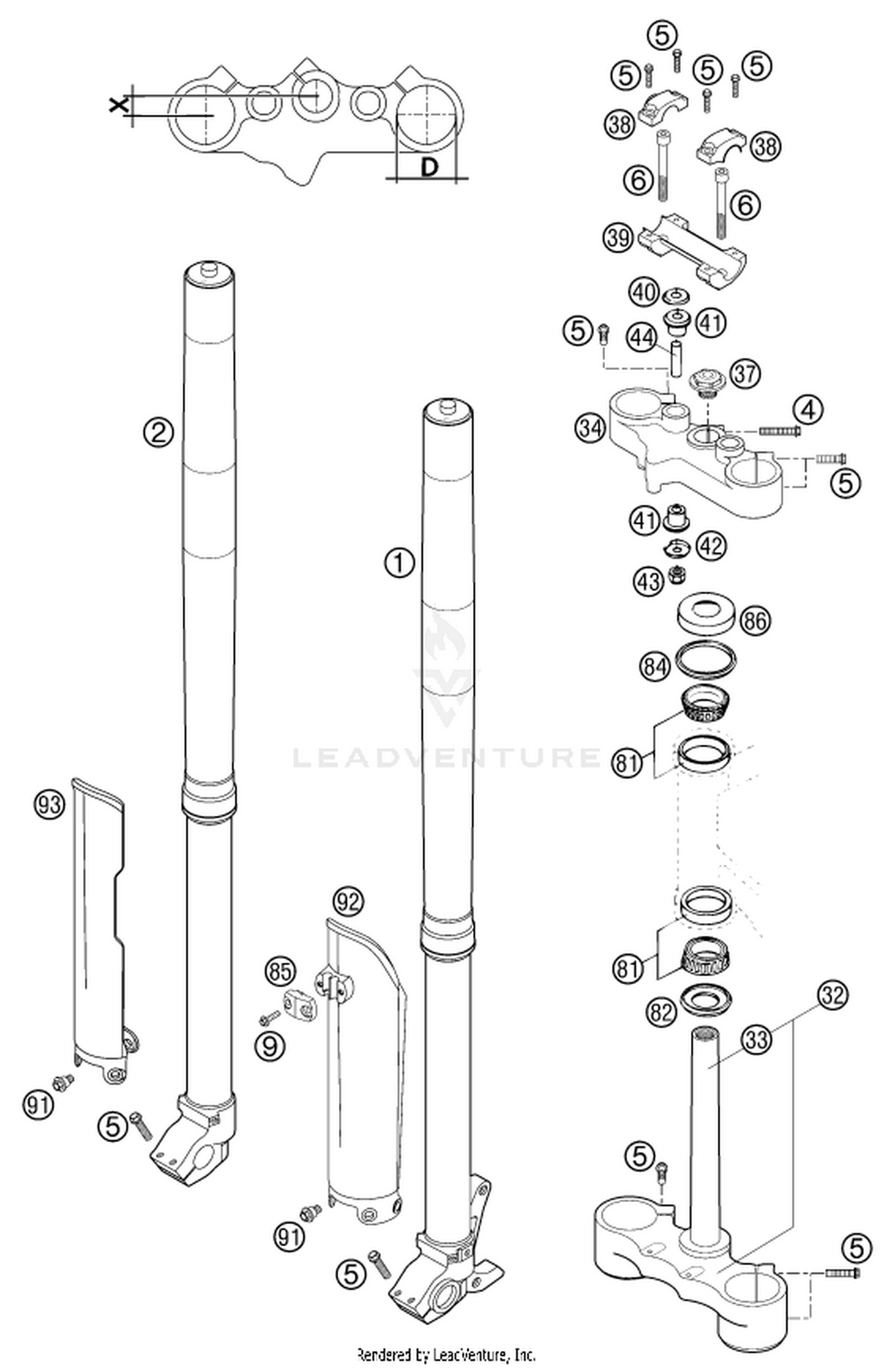 01 FRONT FORK, TRIPLE CLAMP