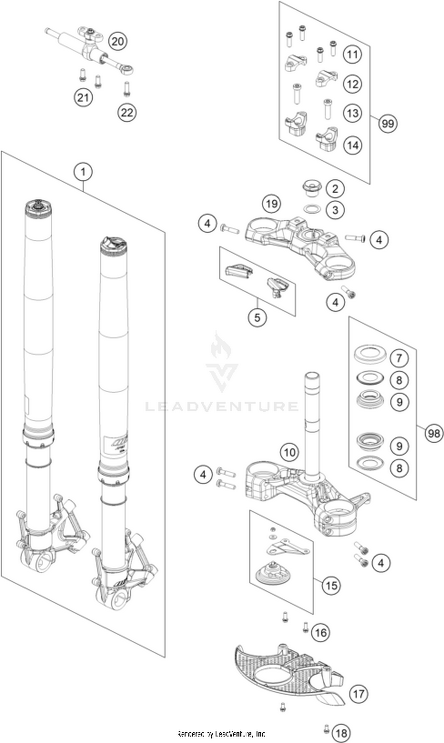 01 FRONT FORK, TRIPLE CLAMP