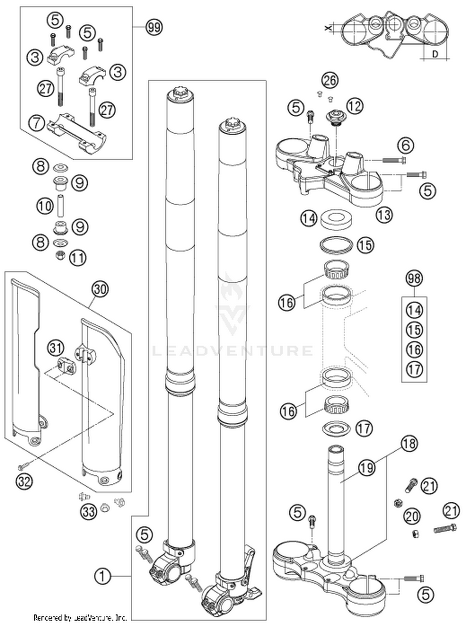 01 FRONT FORK, TRIPLE CLAMP