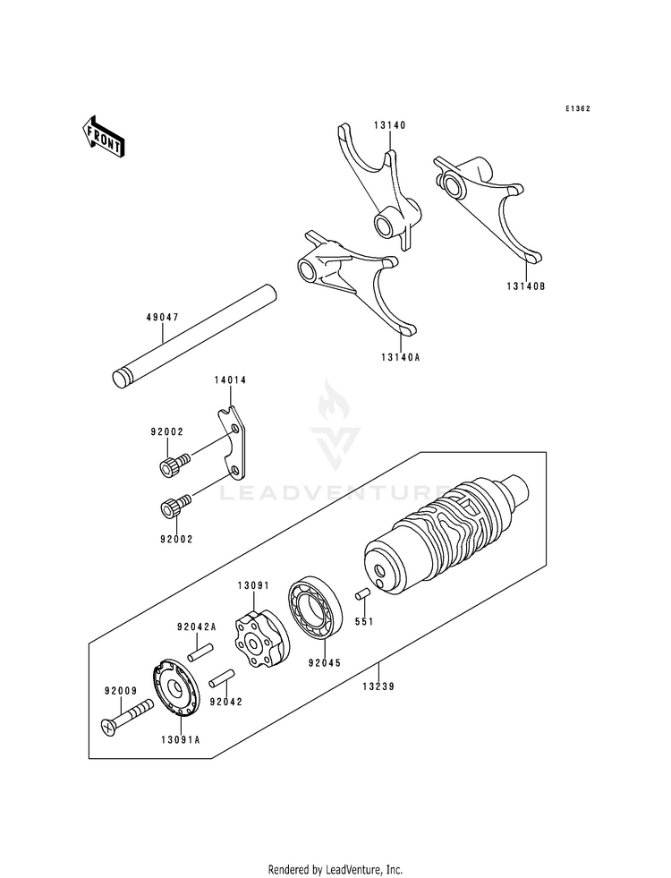 Gear Change Drum/Shift Fork(S) Schematic