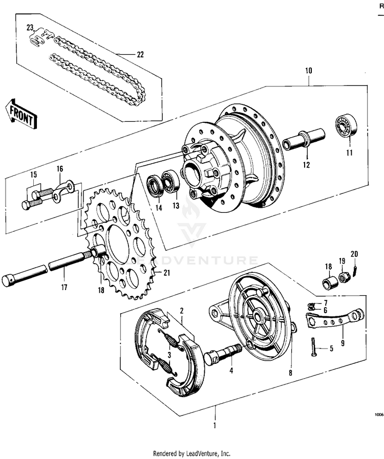 Rear Hub/Brake/Chain ('72-'73 F9/F9-A 35 Schematic