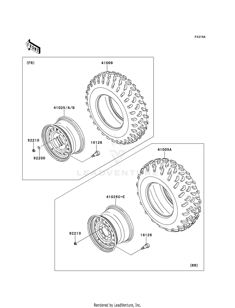 Wheels/Tires (D9f-Dbf) KVF750D9F Brute Force 750 4x4i (2009) Schematic